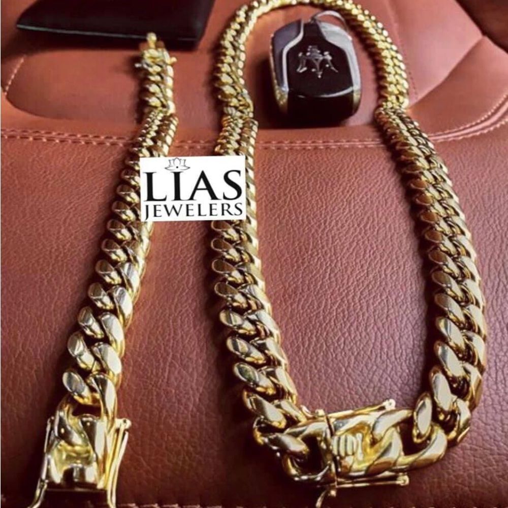 New 18k yellow gold filled Cuban link chain and bracelet